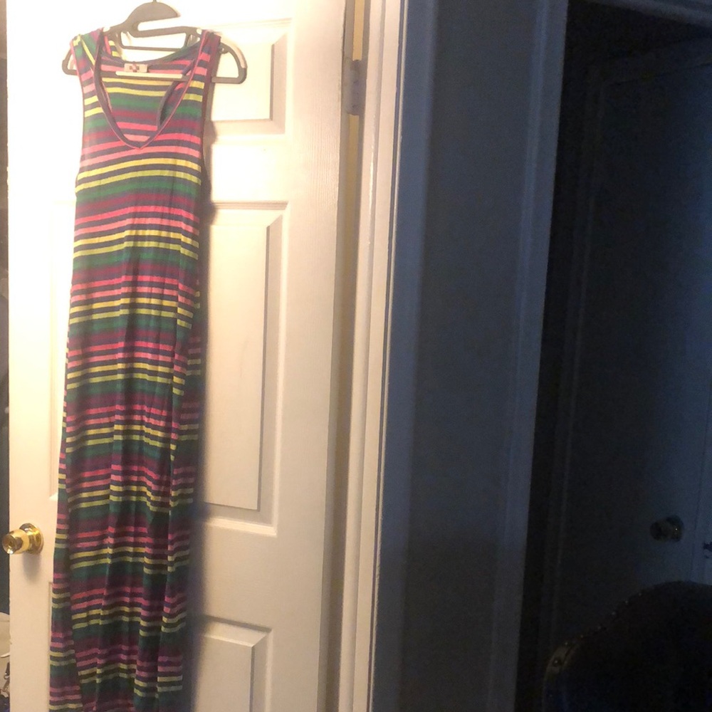 Pink and Green Casual Scoop Neck Maxi Sundress